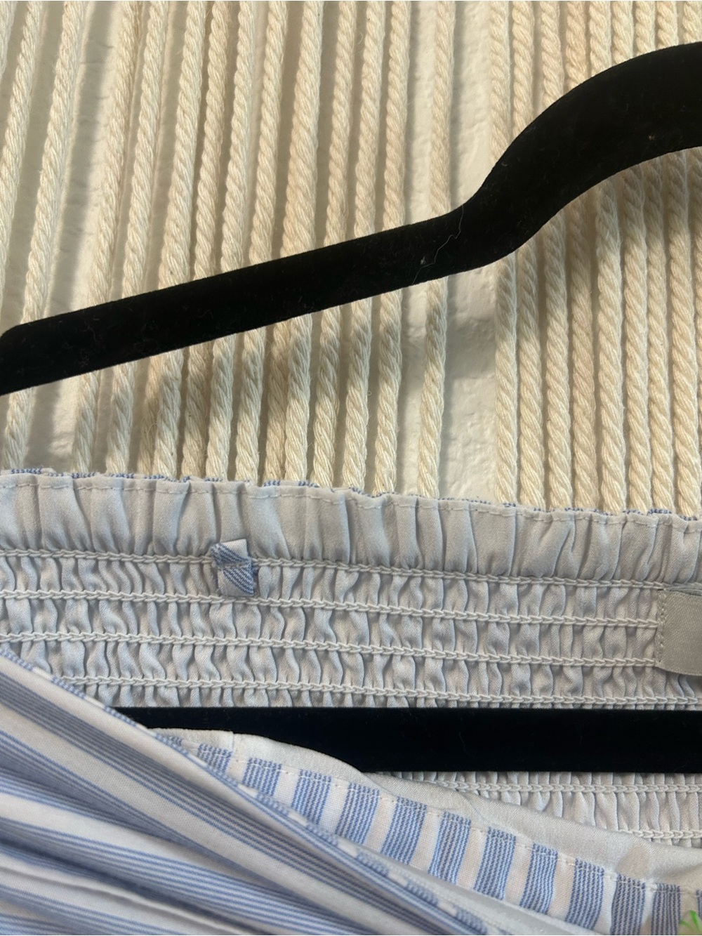 Hollister Blue Stripe Strapless Bubble Hem Romper Dress Smocked Built-In Shorts - Picture 8 of 13